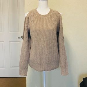 Neiman Marcus 100% Pure Cashmere Super Soft Tan Cold Shoulder Sweater M